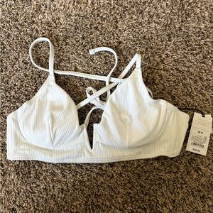 Shade & Shore White Triangle Bikini Top with Lace-Up Detail